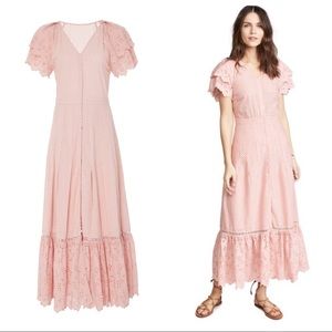 LoveShackFancy Jodie Maxi Dress in Bloom Pink Size 6 Eyelet Embroidered